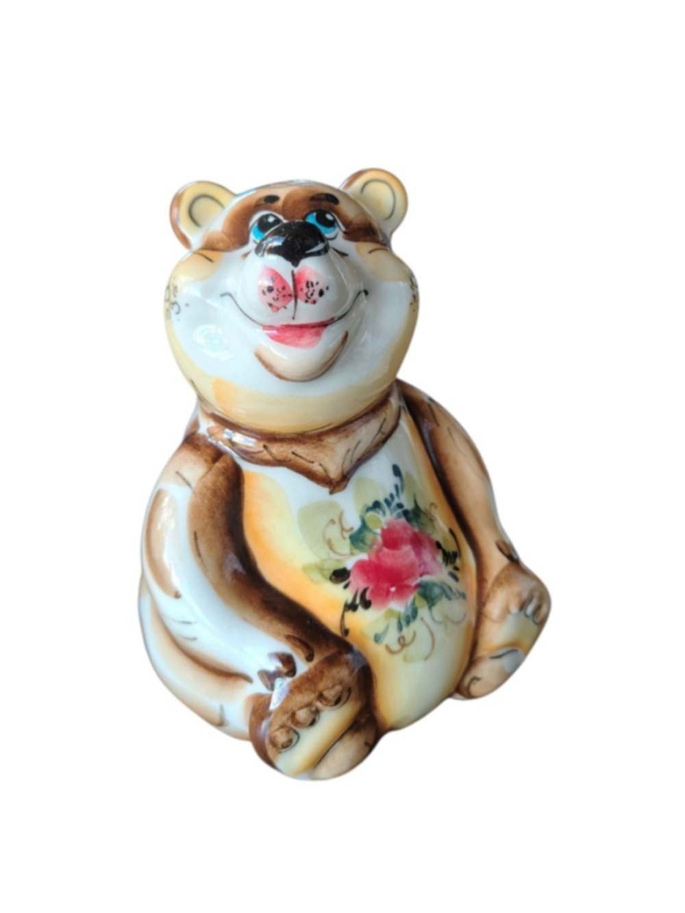 Vintage Russian Bear Gzhel porcelain figurine hand-painted 4.5" Tall